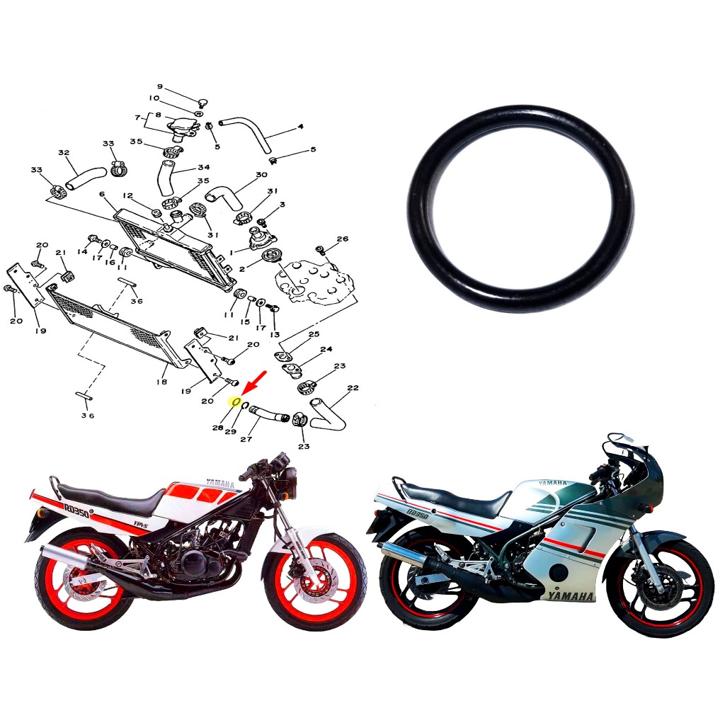 Anel O-ring Junção Tubo de Alumínio Bomba D'água RD 350 LC Ligado Dentro da Tampa Embreagem