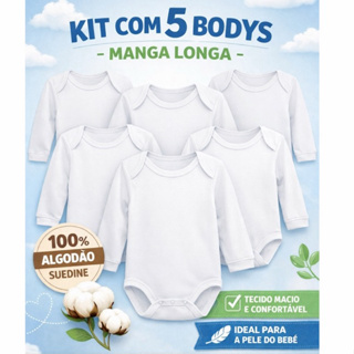 Kit 5 Body de Bebê Manga Longa Branco Suedine 100% Algodão Roupa Infantil Enxoval Maternidade Sublimação Personalizado em Oferta na Shopee
