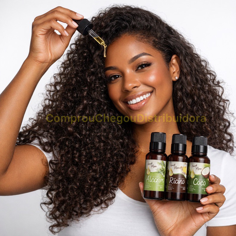 KIT 3 Óleos Cronograma Capilar Óleo de Coco + Ricino + Alecrim 60ml Tratamento