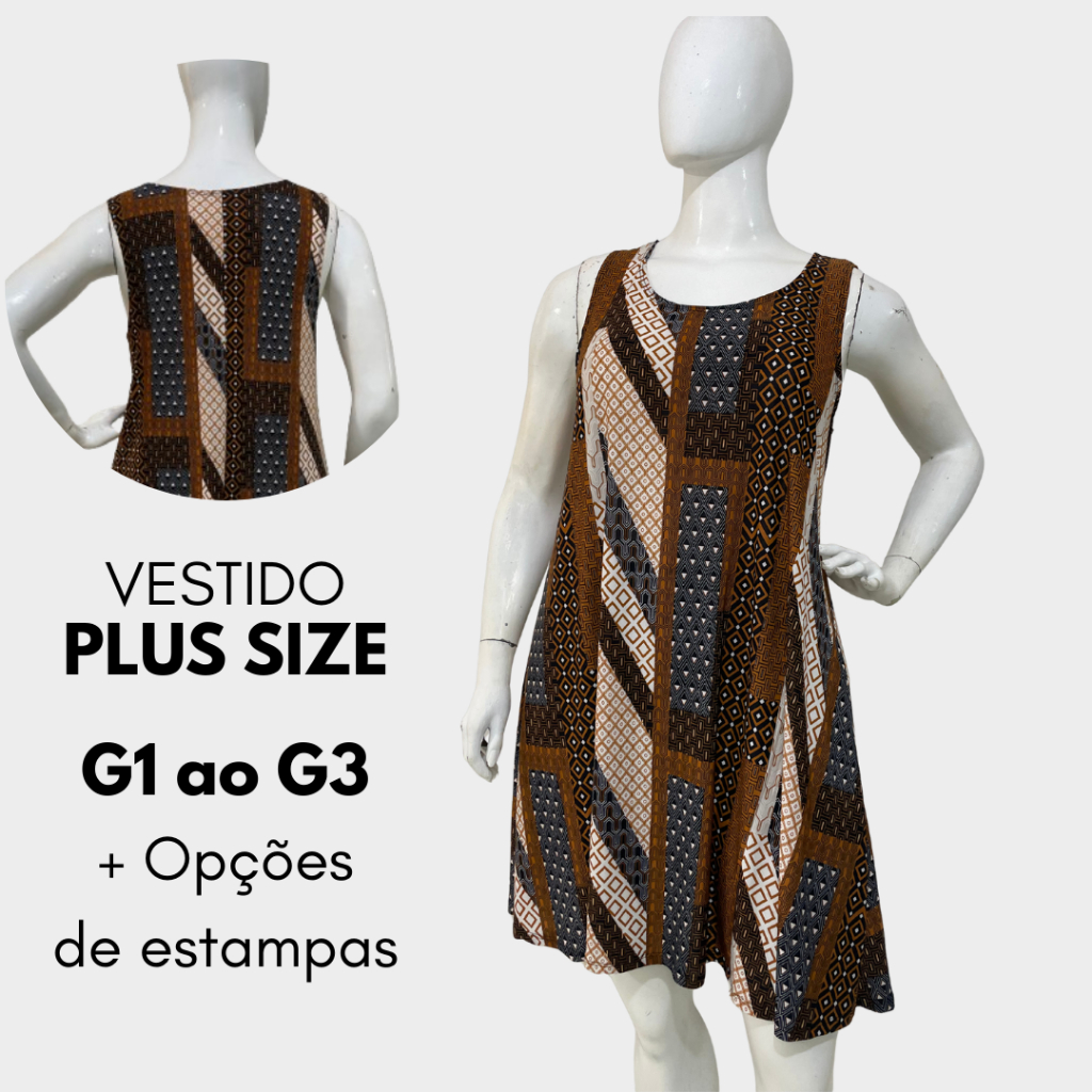 Vestido Plus Size Regata Nadador Malha Fria Estampada G1, G2 e G3 Liganete (ref. 144) - Mais estampas