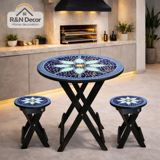 Jogo Mesa com 2 Bancos Madeira Dobrável Reforçado Varanda Churrasqueira em Oferta na Shopee