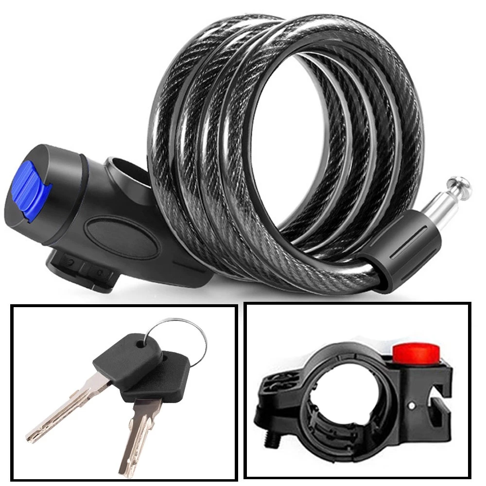 Trava Cabo De Aço 1,20m Cadeado Segurança Bike Moto Com Chave Espiral Anti-Roubo Com suporte em Oferta na Shopee