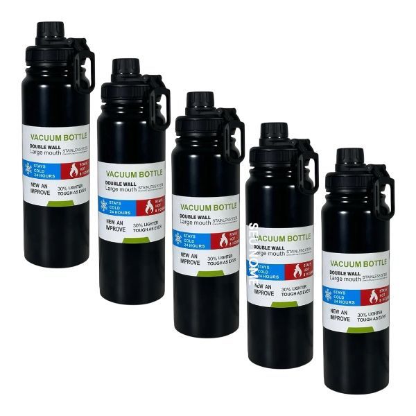 Kit Com 5 Garrafas Térmicas Pretas 800ml