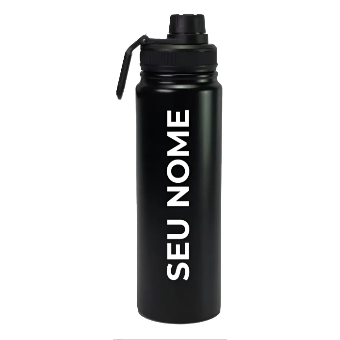 Garrafa Térmica 800ml Preta + GRAVAÇÃO NOME OU IMAGEM