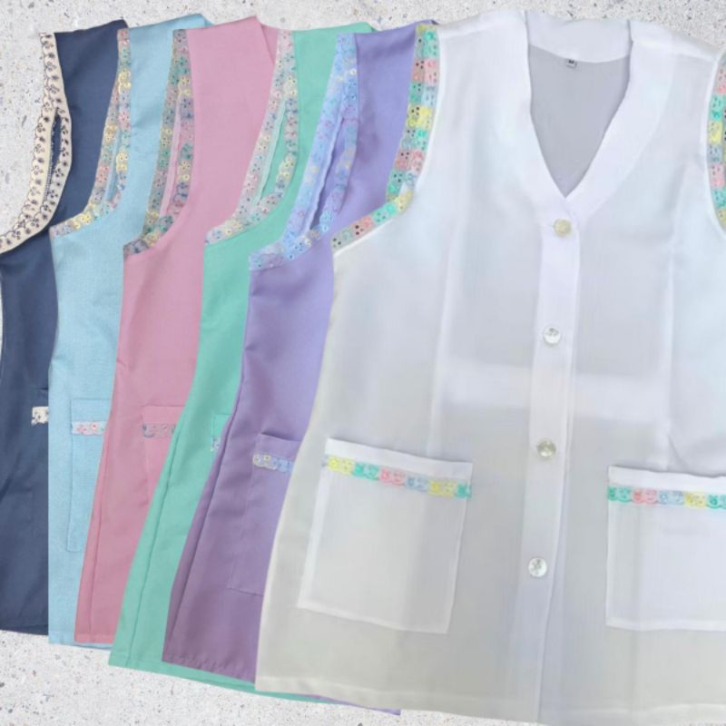 Avental Jaleco Bata Professor com lese Colorido Avental Jaleco Bata Professor com lese Colorido