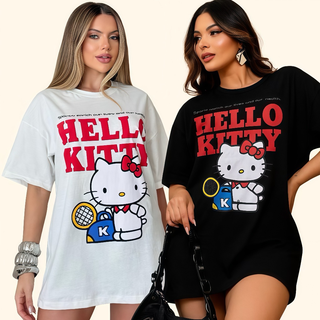 Blusa Feminina Streetwear Fitness Max Hello Kitty 100% Algodão Academia tamanho grande envio rapido