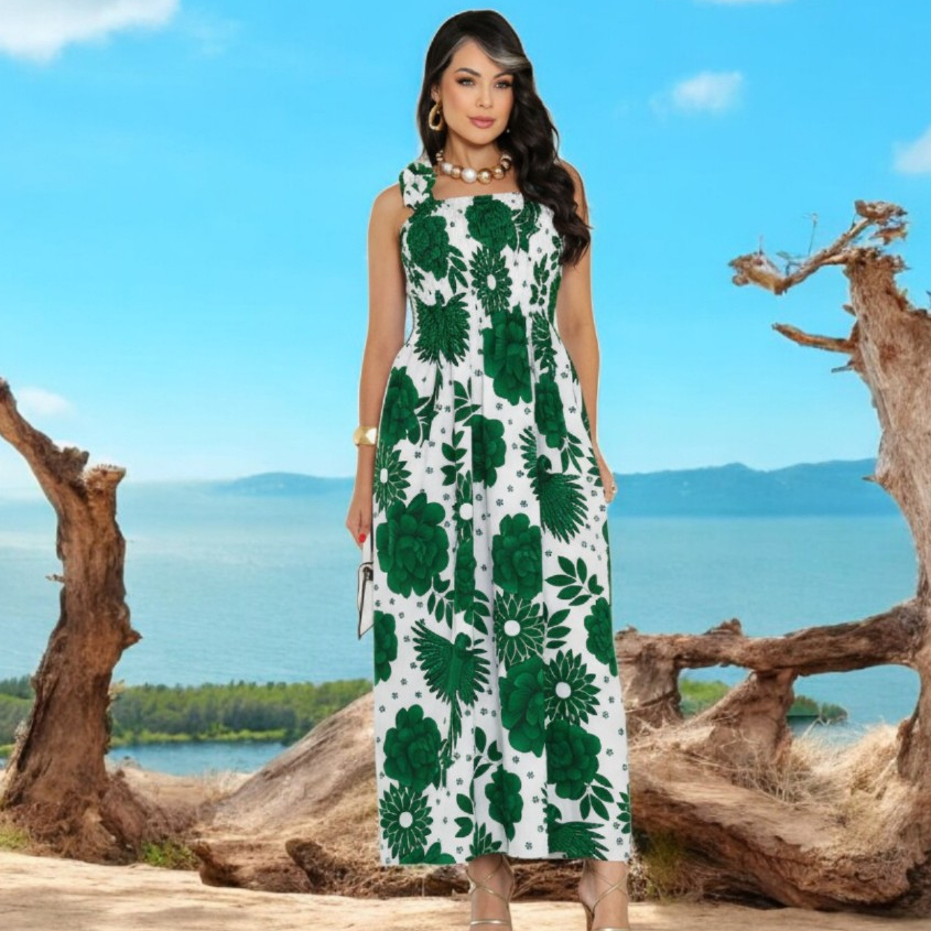 Vestido Longo Feminino Estampa Premium  Alças de Babados Charme  Edição Luxo Elegamte em Oferta na Shopee