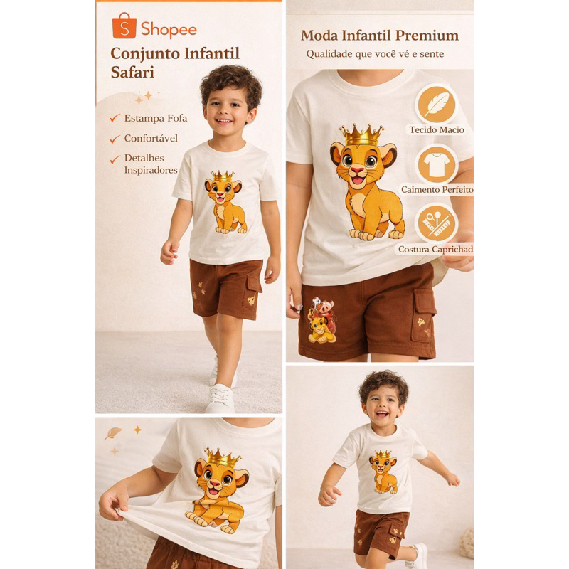 Conjunto SIMBA Menino Roupa Safari Estampada