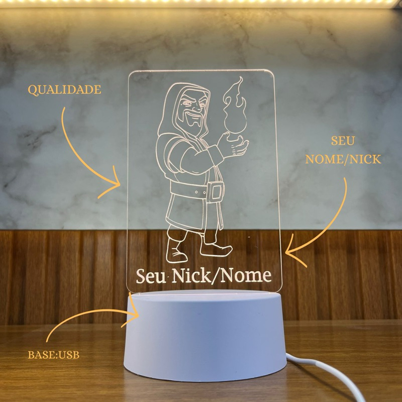 Luminária Gamer Mago Clash Royale & Clans - Personalizada com Nick - LED USB