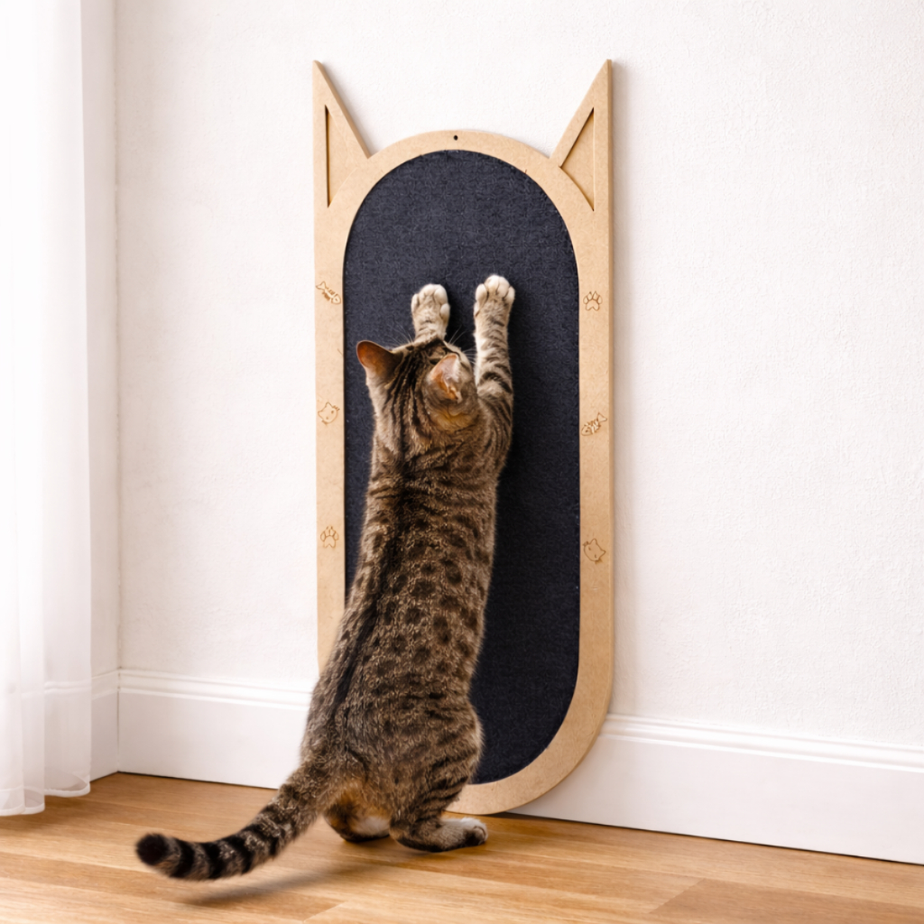 Arranhador para Gatos Madeira Carpete Fixo Parede 45x19cm - Pets