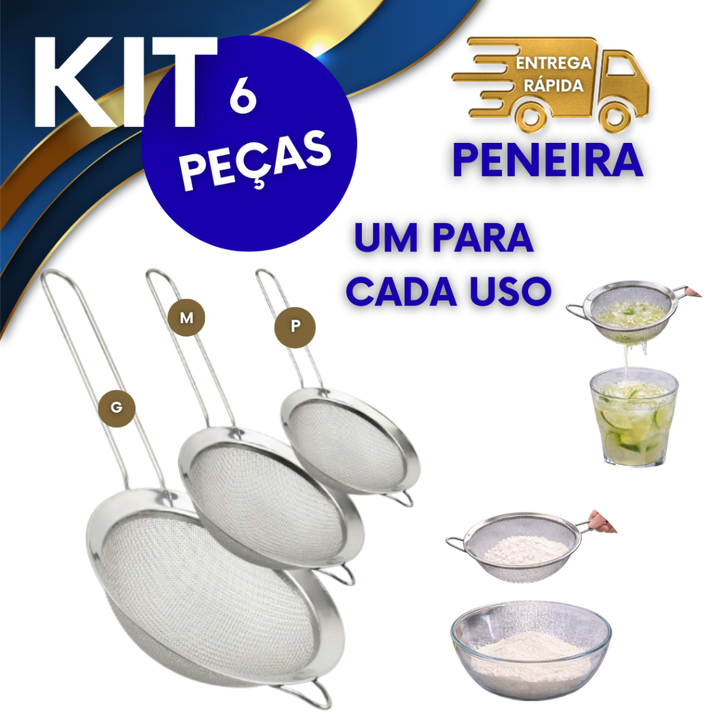 6 PENEIRAS PARA COAR SUCOS CHÁS MACARRÃO FARINHA POLPAS USO DOMESTICO E PROFISSIONAL TELA FINA em Oferta na Shopee
