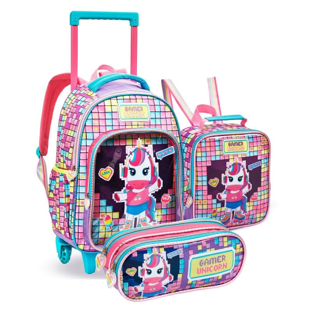Kit Escolar Mochila Infantil Passeio Unicornio Poney Meninas