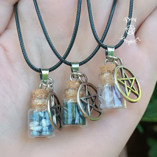 Colar Cordão Garrafa de Vidro com Pedras Naturais e Pentagrama em Oferta na Shopee