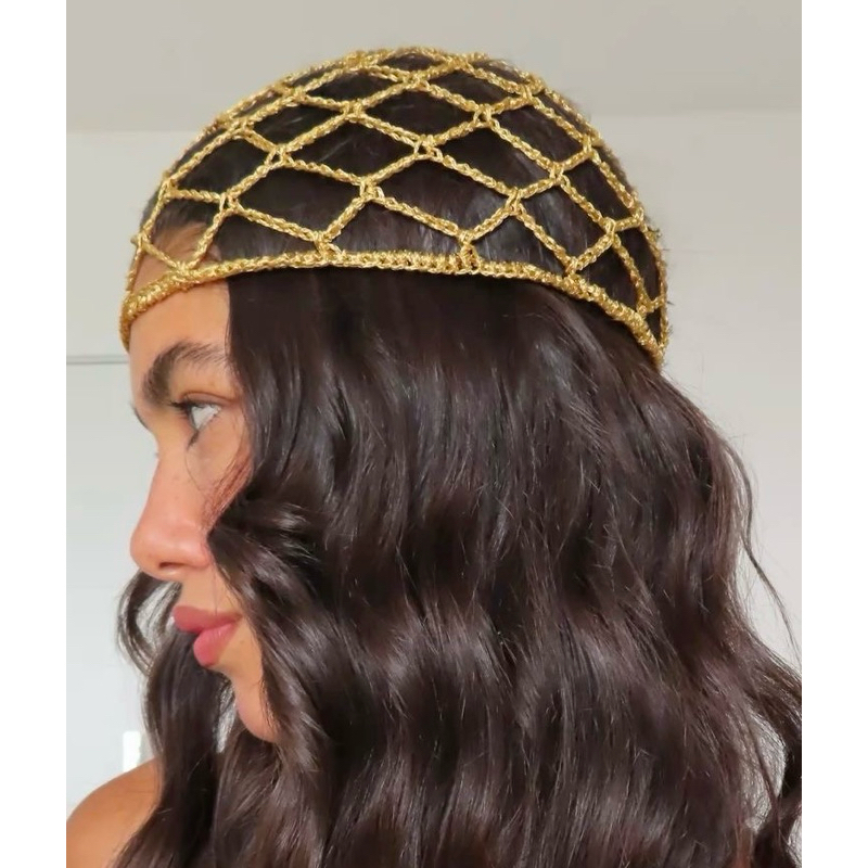 Headpiece de Crochê Touca de Crochê Verão Acessório Praia Look