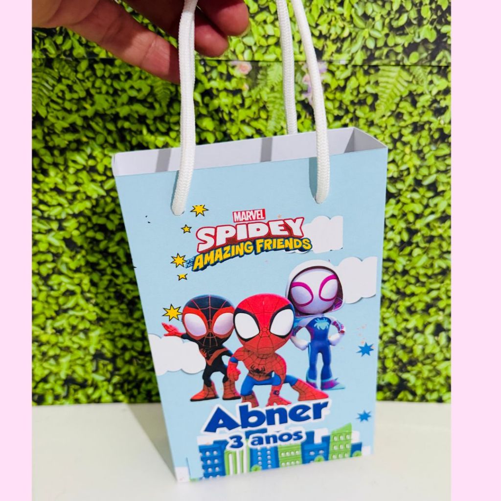 Sacolinha Personalizada P Spider e seus amigos / Homem aranha /Lembrancinha de Festa/PEGUE E MONTE