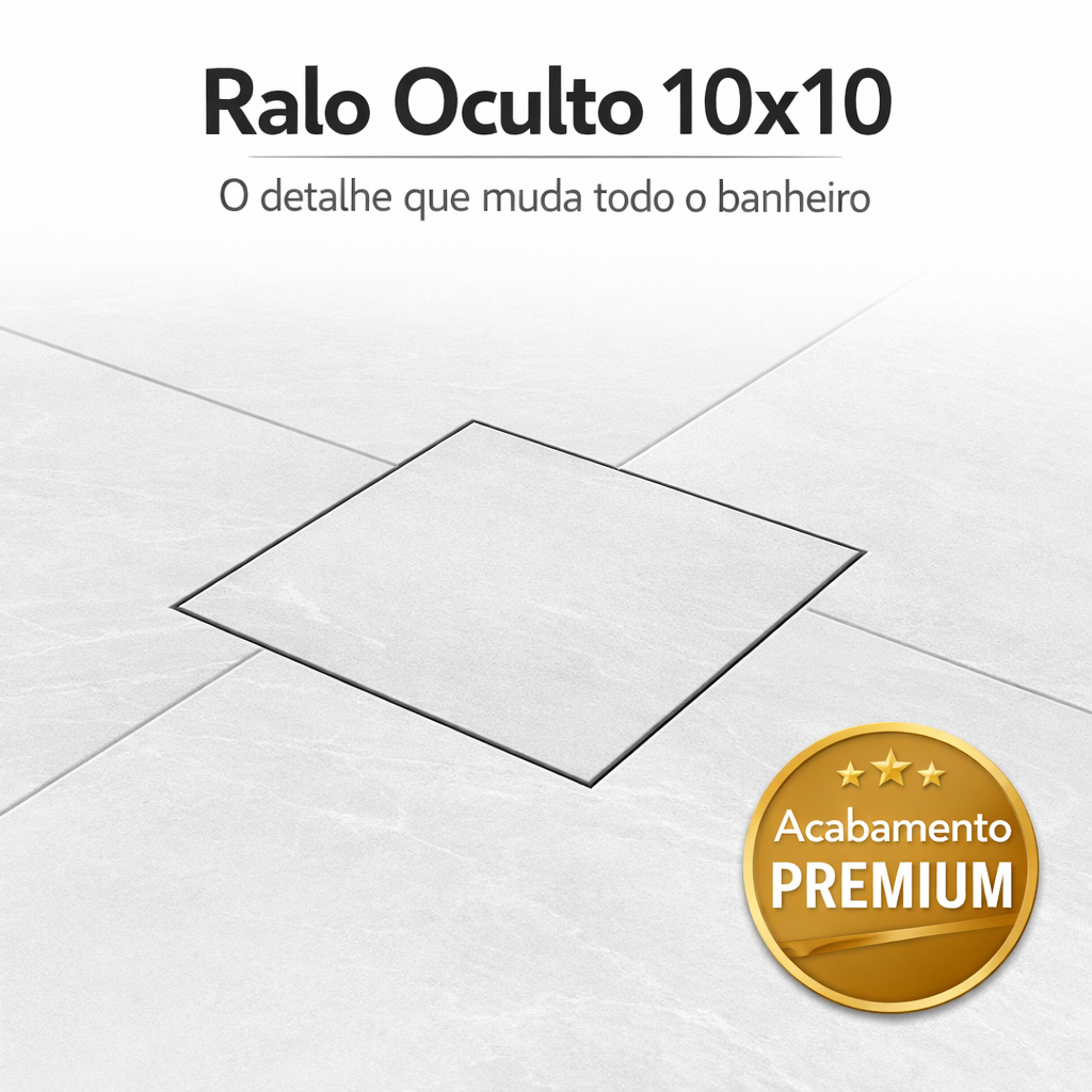 Ralo Oculto 10x10 Preto Invisível Antiodor Filtro Drenagem Porcelanato Banheiro