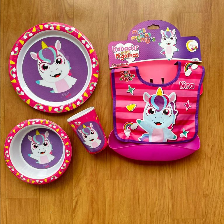 Kit Refeição Infantil Unicornio e corujinha super alegre