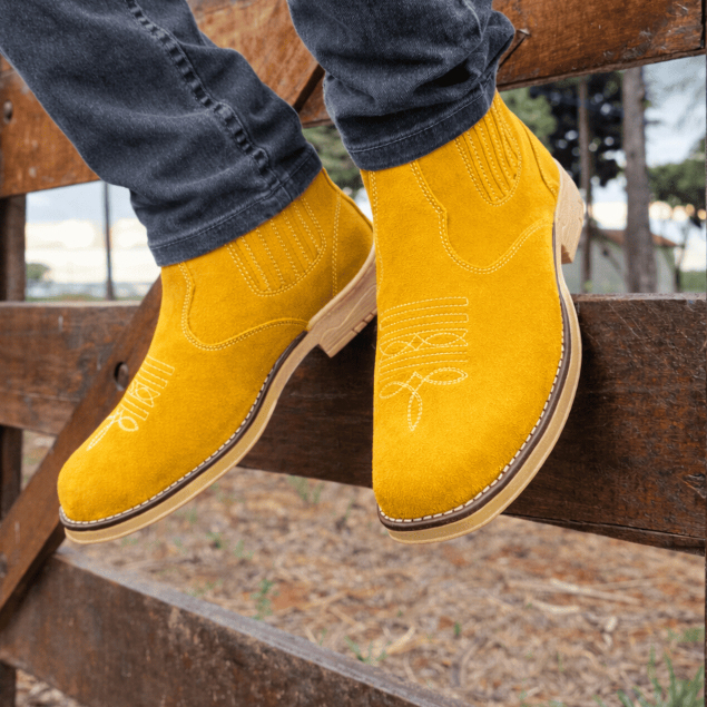 Botina de Couro Masculina Cowboy Bota Casual Country Rodeio Ferreira César Reforçada Confortável