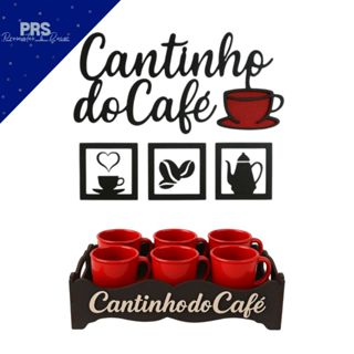 Kit Cantinho do Café Completo Com Bandeja  Quadros Decorativos Xícaras De Acrílico Decoração E Lar em Oferta na Shopee
