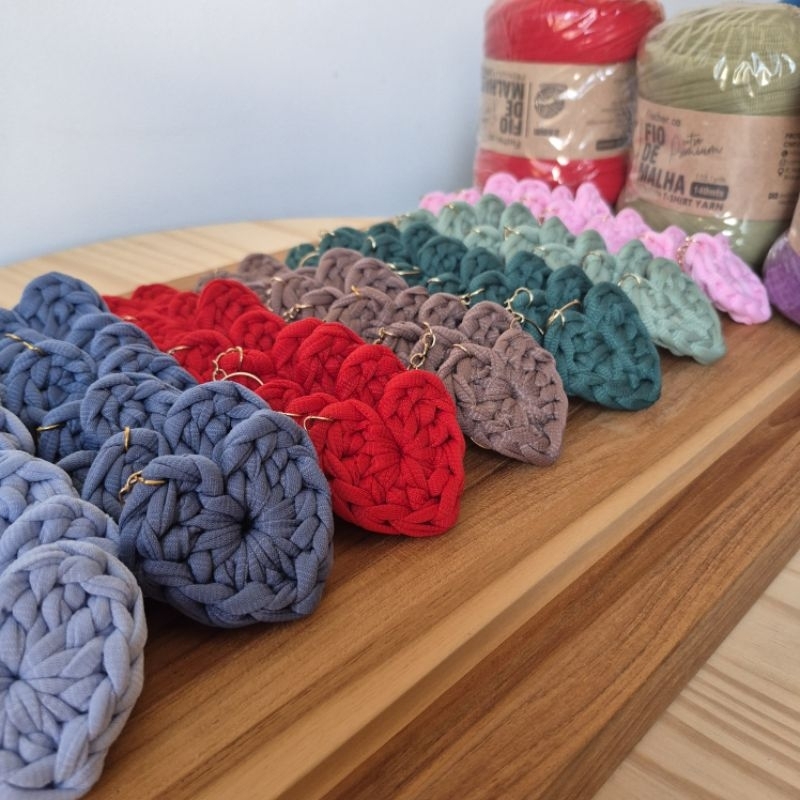 Chaveiro Coração Crochê COLORIDO Kit 10, 20 ou 30 Unidades | Lembrancinhas para Festas e Eventos