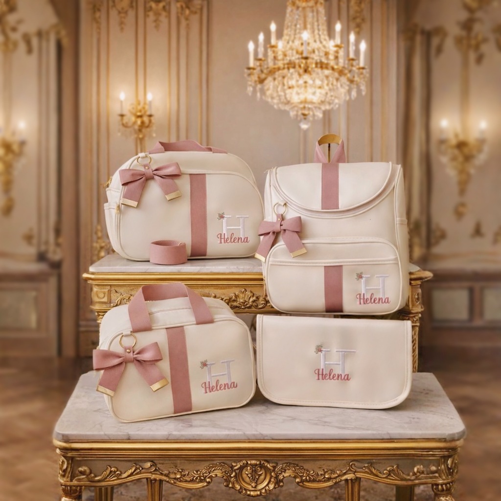 Kit Bolsas Maternidade 4 Peças Luxo, Completo Personalizado térmico e impermeável