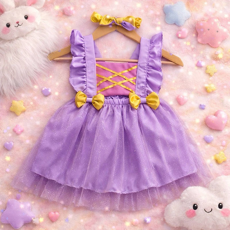 VESTIDO INFANTIL MENINA ROMPER LILÁS ROXO RAPUNZEL