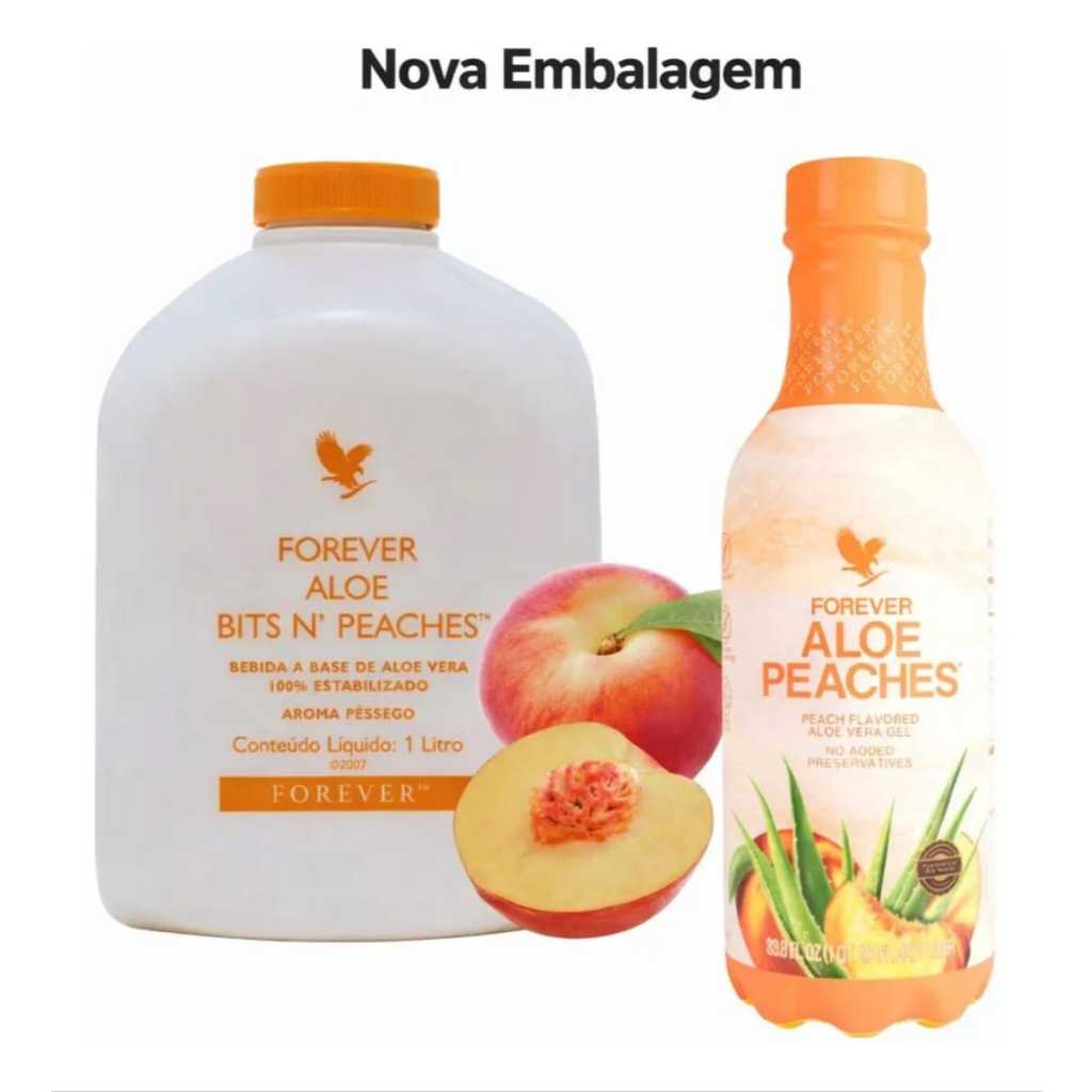 Suco de Aloe Vera Gel Forever com Pêssego Aloe Bits n Peaches 1L