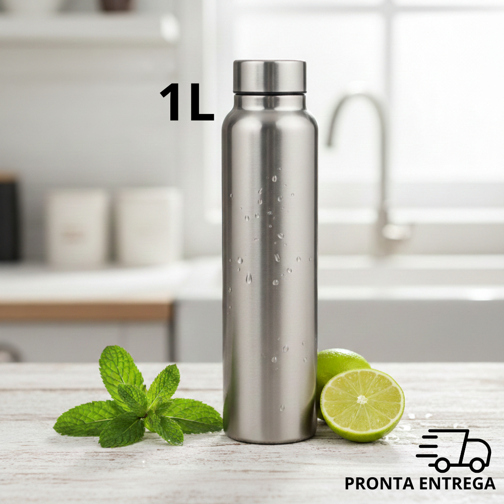 Garrafa NÃO TERMICA de Água Esportiva em Aço Inox 1L – Resistente e Elegante (Prata)