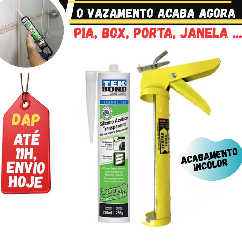Cola Silicone Tek Bond Incolor Acético Bisnaga Tekbond / Aplicador de Silicone transparente -VARIAÇÕES em Oferta na Shopee