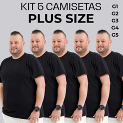 KIT 5 Lote Camiseta Camisa Plus Size Masculina Extra Grande 100% Algodão 30.1 -G1 G2 G3 G4 G5