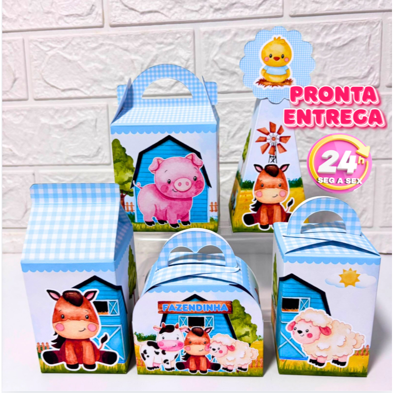 Caixinhas Fazendinha Azul Personalizadas – Pegue e Monte | Lembrancinhas para Festa Infantil | Envio Rápido