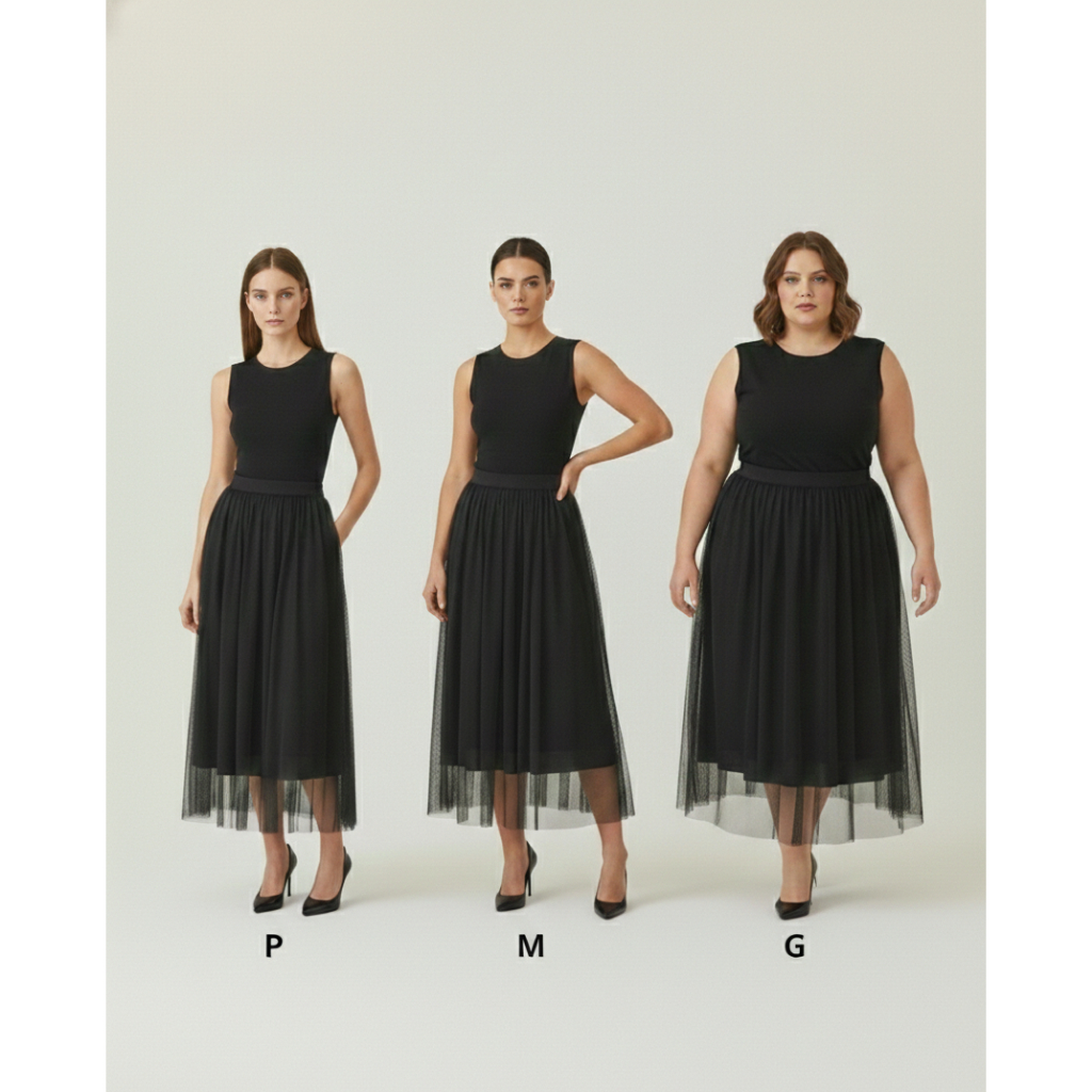 Saia Midi Tule Preta para Fardamento - Grupo, Coral e Congresso P M G Plus Size em Oferta na Shopee