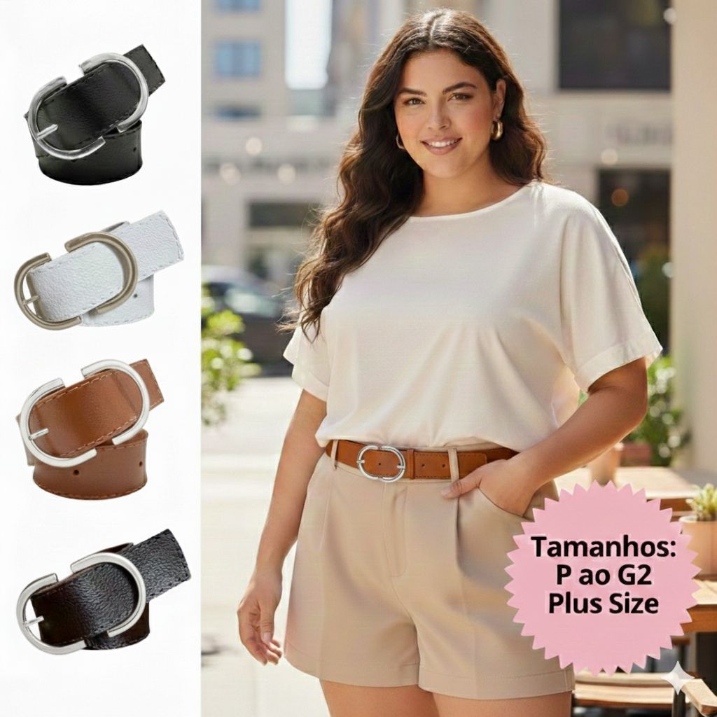 Cinto Feminino Fivela PRATA (3 cm de largura) Alfaiataria Moderno Sofisticado Blogueira Influencer