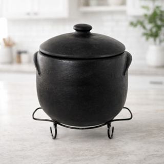 Caldeirão de Barro Capixaba Preto 2/4/6 L (opções com e sem suporte de ferro) - Artesanais em Oferta na Shopee