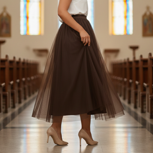 [ Relâmpago] Saia Tule Feminina Midi Rodada Plissada Godê Moda Evangélica Festa Chic Casual Tendência