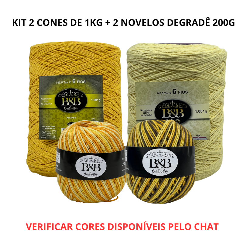 KIT 2 Barbantes B&B 1KG/ 6 ou 8 Fios + 2 Novelos Degradê 200g - Escolha suas Cores em Oferta na Shopee
