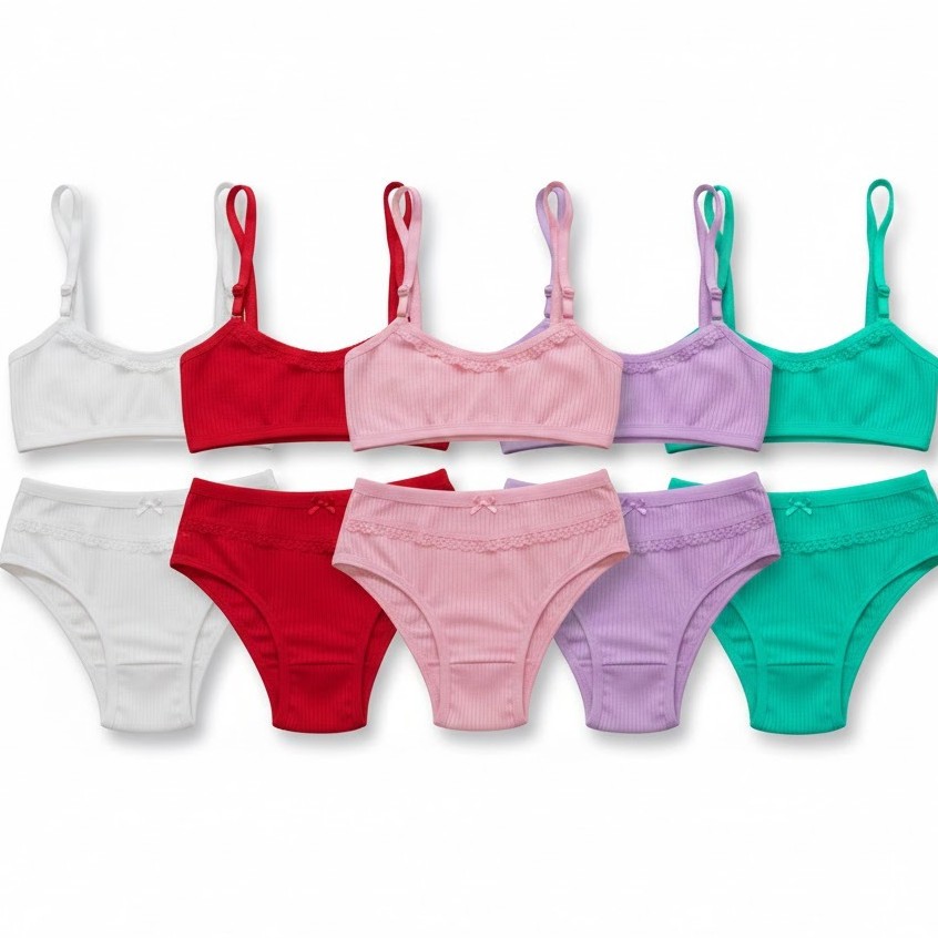 Conjunto Infantil Suede Canelado Top sem Bojo Calcinha Menina 6 a 12 Anos Detalhe Rendado Edumara em Oferta na Shopee