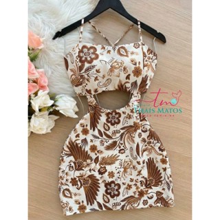 Vestido Macaquinho Feminino Tropical para o Verão Branco com Marrom em Oferta na Shopee