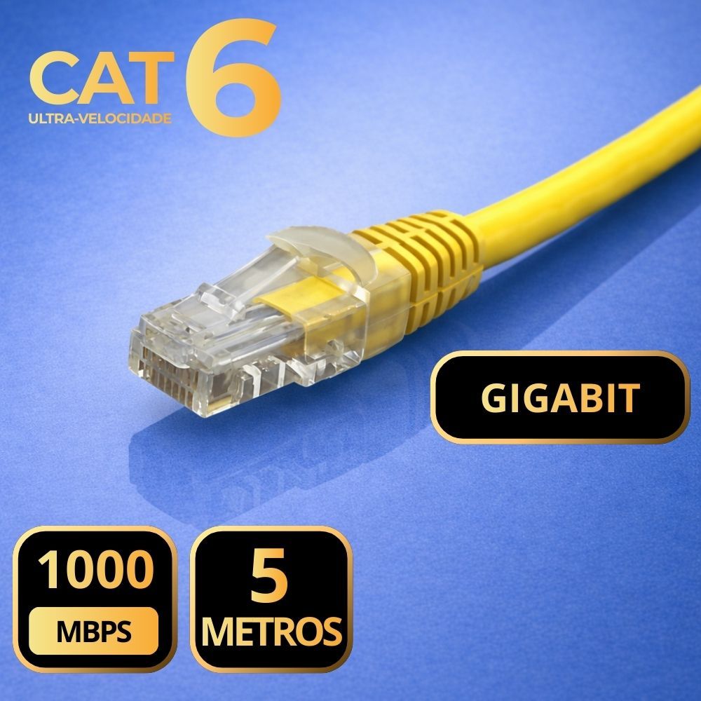 Cabo de Rede CAT6 5 Metros Amarelo Gigabit ALTA VELOCIDADE