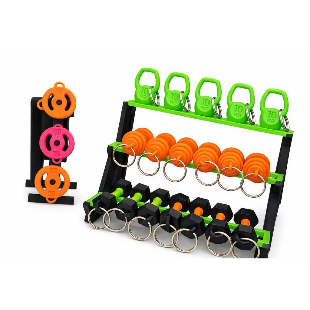Kit Com 10 Chaveiros Halteres Dumbell Anilhas e Keltball Fitness Kettlebell Academia