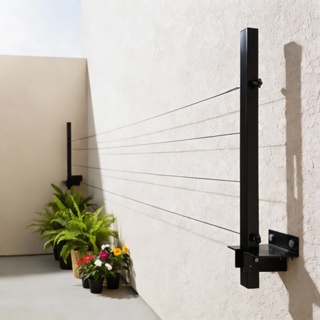 Varal Retrátil de Parede Dobrável + Corda de 20 Metros e Kit de Instalação Varal de Roupa Preto em Oferta na Shopee