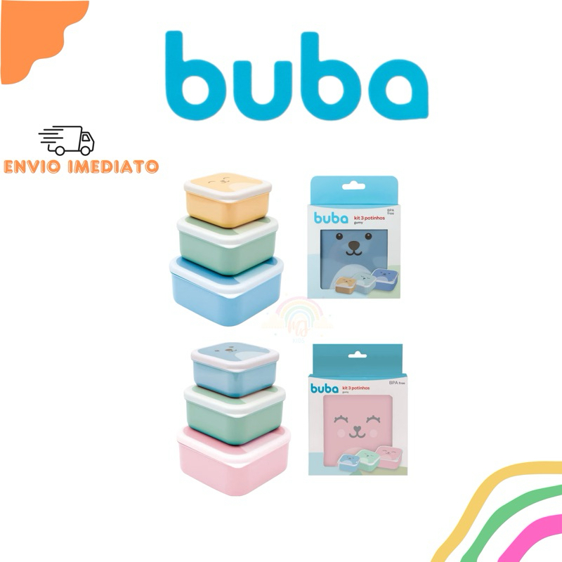 Kit 3 Potinhos Gumy Buba Infantil/ Potes para Lancheira, Microondas e Congelador