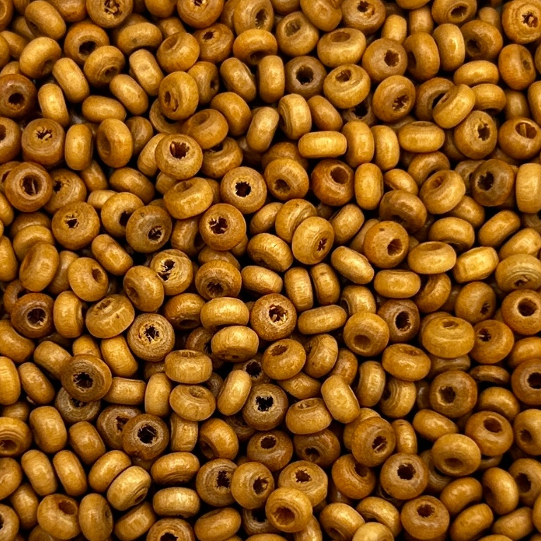 Miçanga de Madeira 4mm Natural até 1000 Peças Furo Passante Artesanato Bijuteria Pulseira Terço