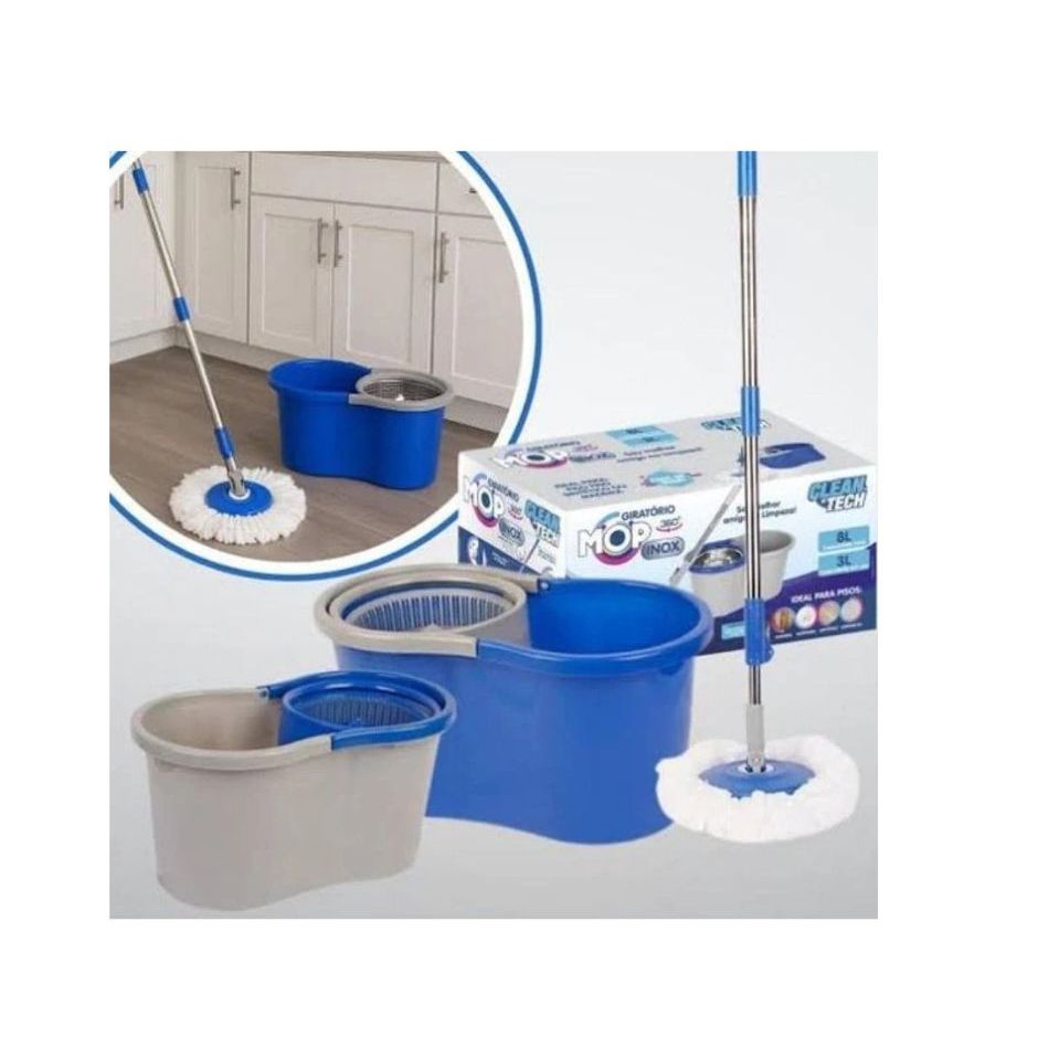 Mop Giratorio 360 Completo Balde Duplo Pratico Facil Uso Alta Performance Limpeza