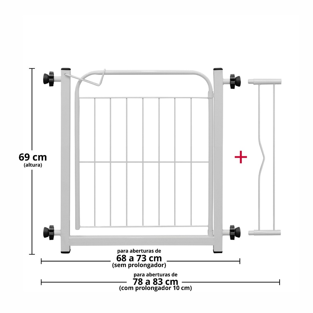 Portão Portãozinho Segurança Para Pets e Crianças - Ajustável 68cm a 83cm - Branco ou Preto