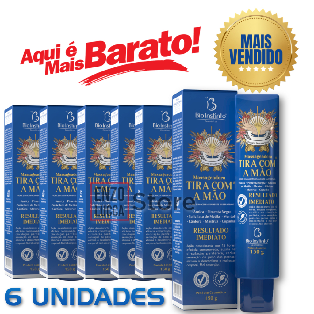 Kit 6 pomadas Tira com a Mão para Massagem Bio Instinto 150gr em Oferta na Shopee
