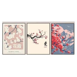 Quadros Decorativos Japão Sakura Cerejeiras Oriental Ásia (3 peças)