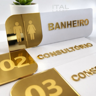 Placa de Identificação de Porta em Acrílico e MDF | Banheiro, Consultório e Salas Premium. em Oferta na Shopee