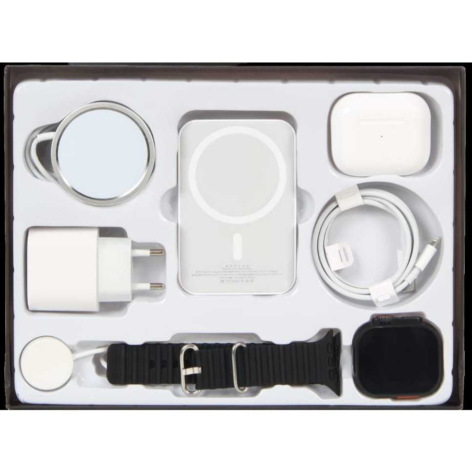 Kit iPhone 6 em 1 Power Bank MagSafe Carregamento por Indução Smartwatch Ultra 2 Fone Bluetooth Carregador e cabo tipo C