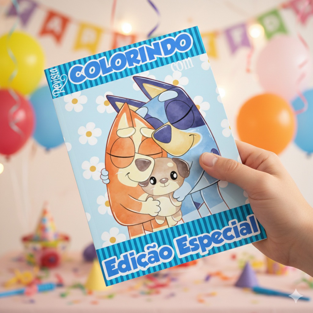 Revistinha para Colorir Tema BLUEY - Lembrancinha de Festa Infantil